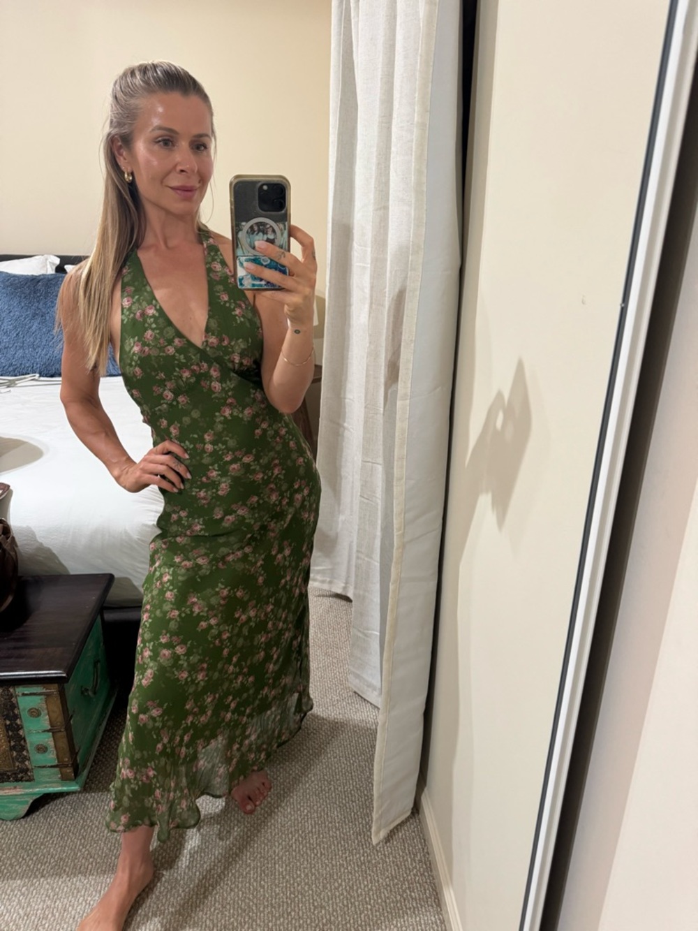 Green Floral Halter Maxi Dress by